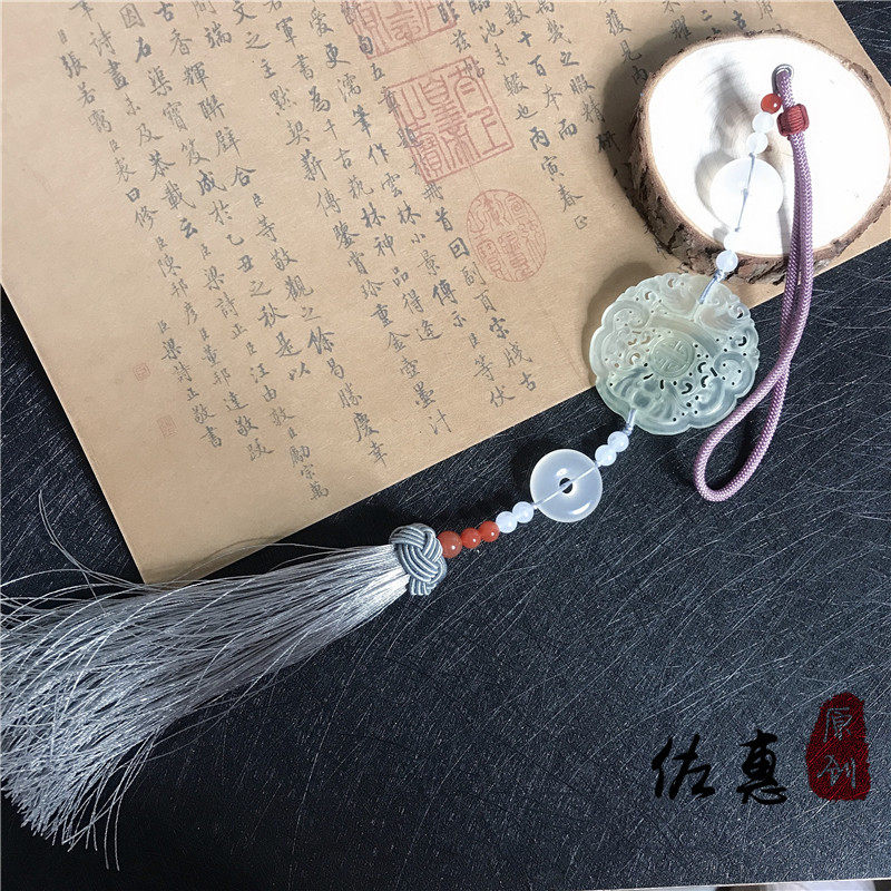 手工流苏岫玉佩长款腰佩古风襟步汉服马面裙配饰压襟中式古风挂件