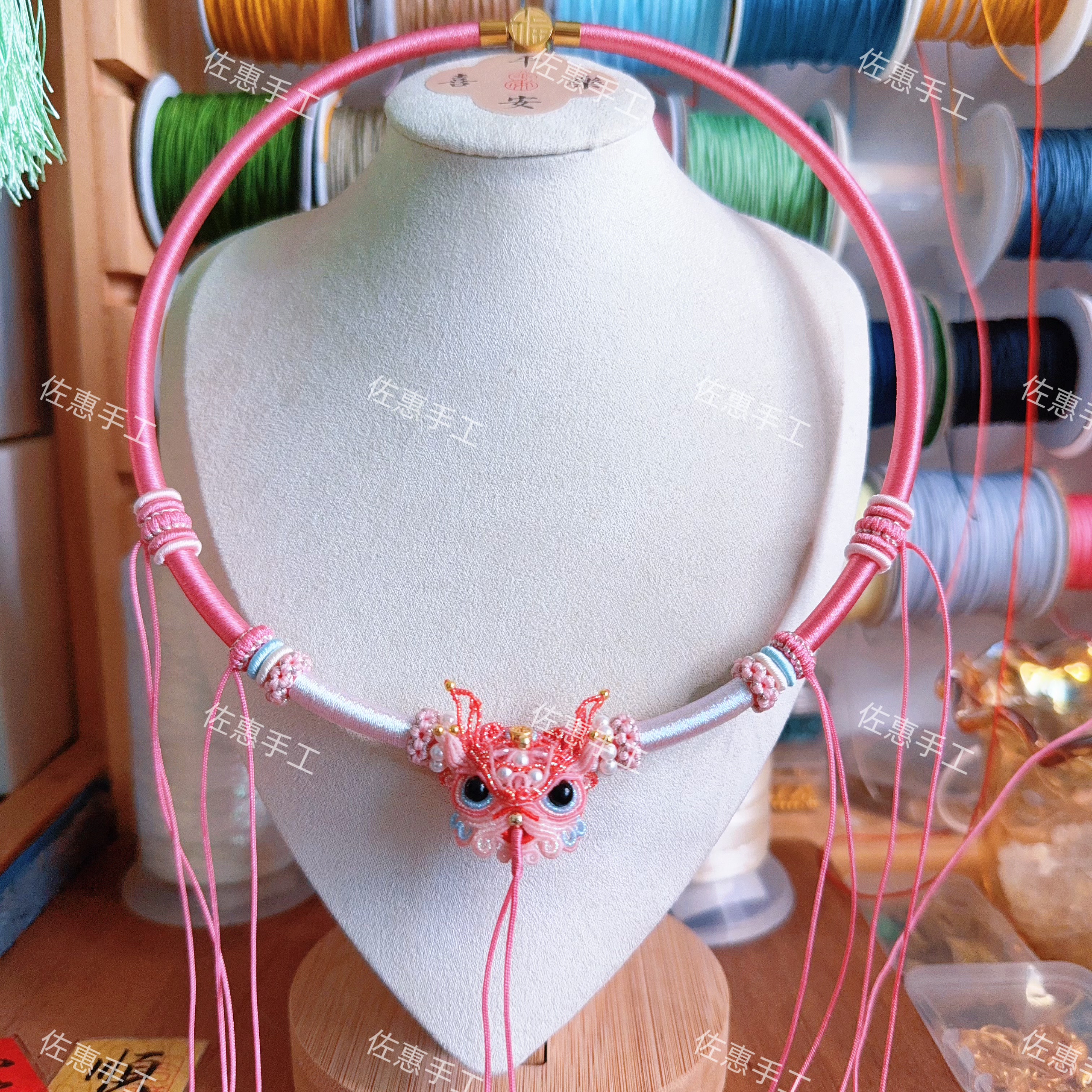 醒狮手工精编项圈多挂绳金银长命锁抓周周岁满月礼亲子款定制项链