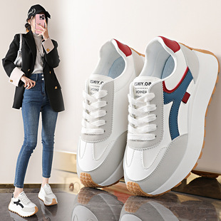 透气女鞋 秋季 百搭厚底增高运动休闲 女2025年新款 ZY2031皮面老爹鞋