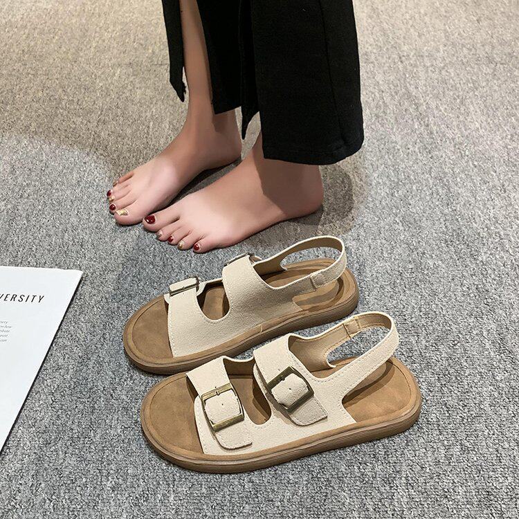 复古学生凉鞋女夏季2024新款配裙子百搭防滑软平底一字罗马沙滩鞋