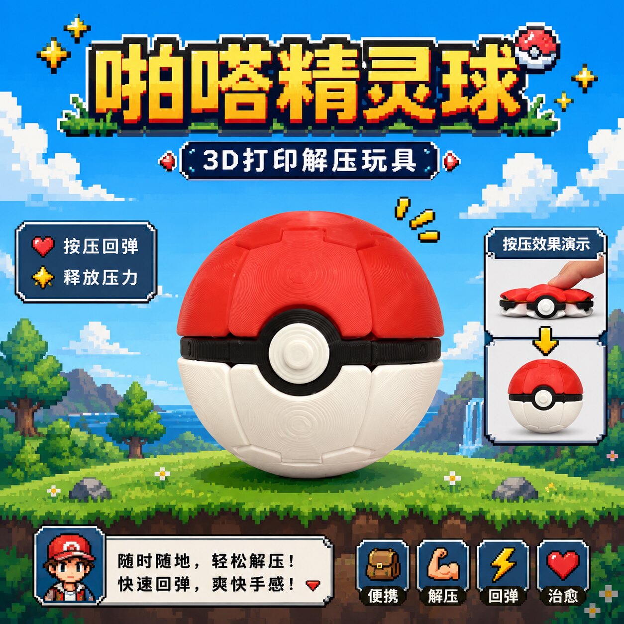 新款精灵球按压解压球指尖玩具减压神器儿童成人办公解闷小玩具