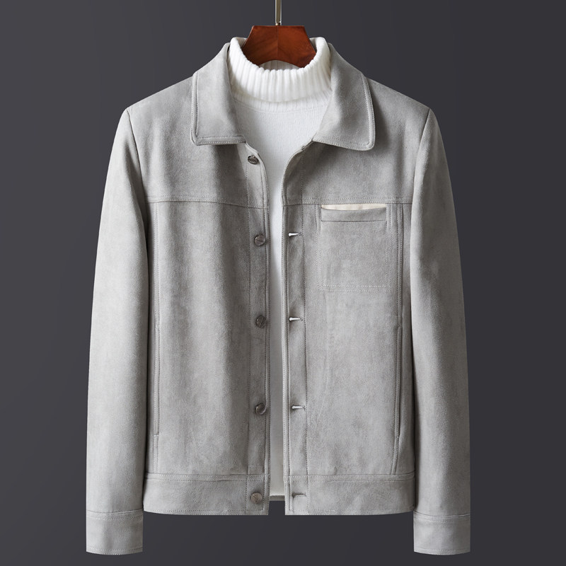 ZaSaFran~麂皮绒外套男潮流帅气休闲工装短款百搭皮夹克无帽子款