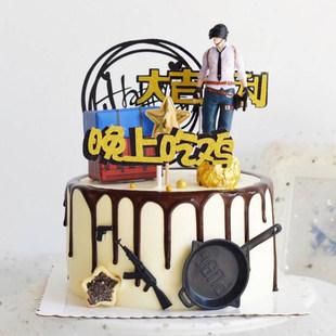 吃鸡蛋糕游戏主题装饰品摆件男生过生日大吉大利今晚吃鸡人物插件