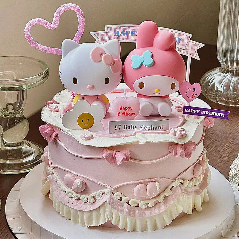 卡通粉色可爱kt猫蛋糕装饰凯蒂猫美乐蒂主题生日蛋糕装饰插牌,节庆用品/礼品,节日装扮用品,淘宝优惠券,粉丝福利购,淘宝优惠卷