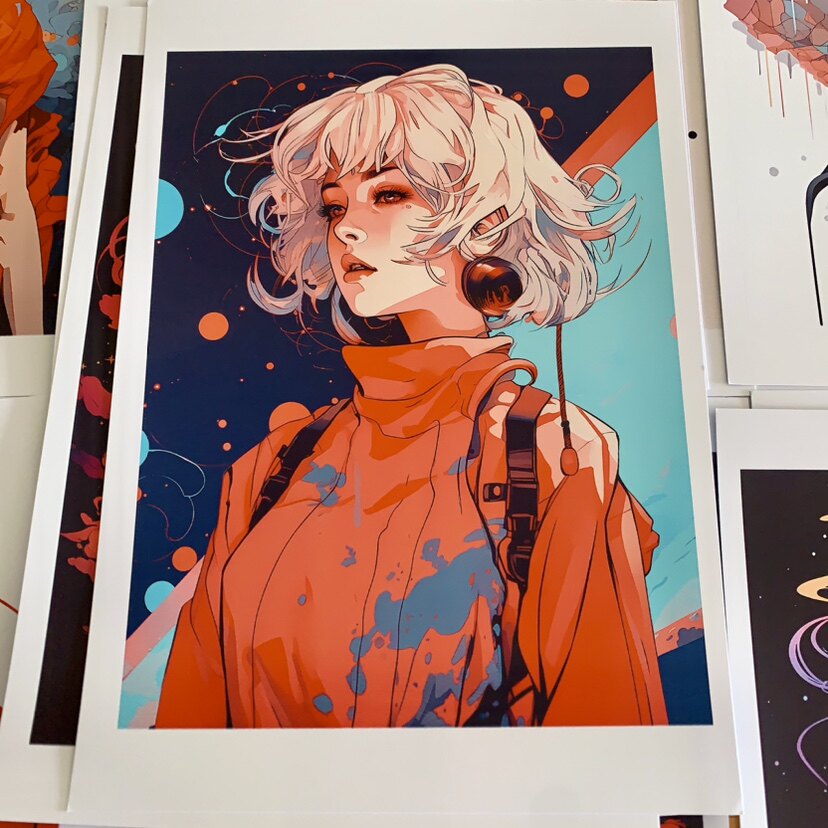 高级动漫人物绚丽孩临摹卡儿童创意美术明信片马克笔动漫插画