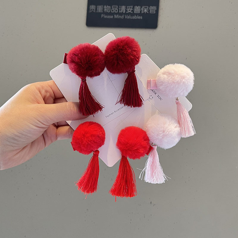 中国风儿童发夹宝宝头饰毛球流苏发卡唐装配饰diy汉服发饰品