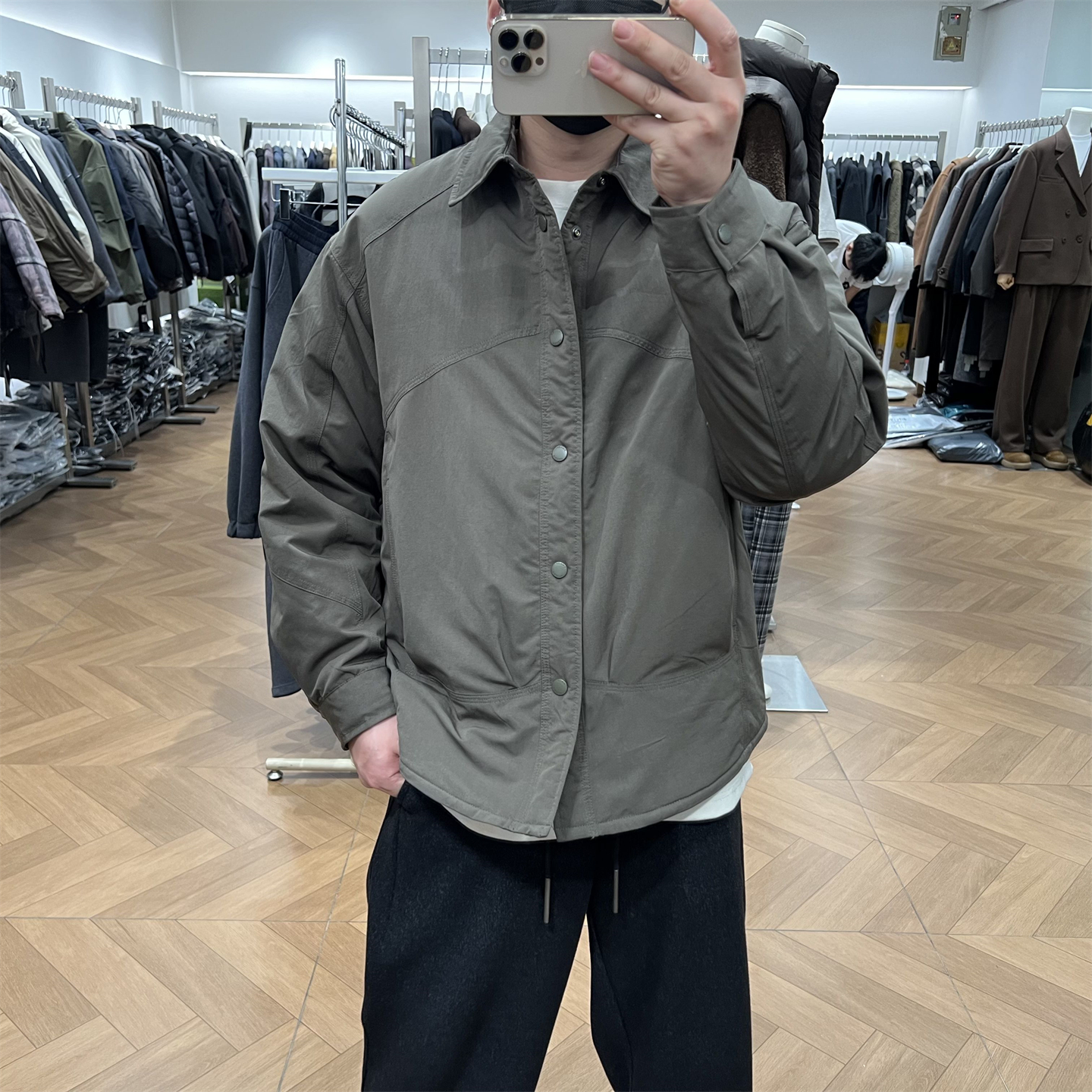 衬衫式轻薄翻领羽绒服通勤外套潮