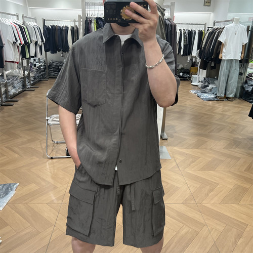 老钱风莱赛尔短袖衬衫工装短裤潮