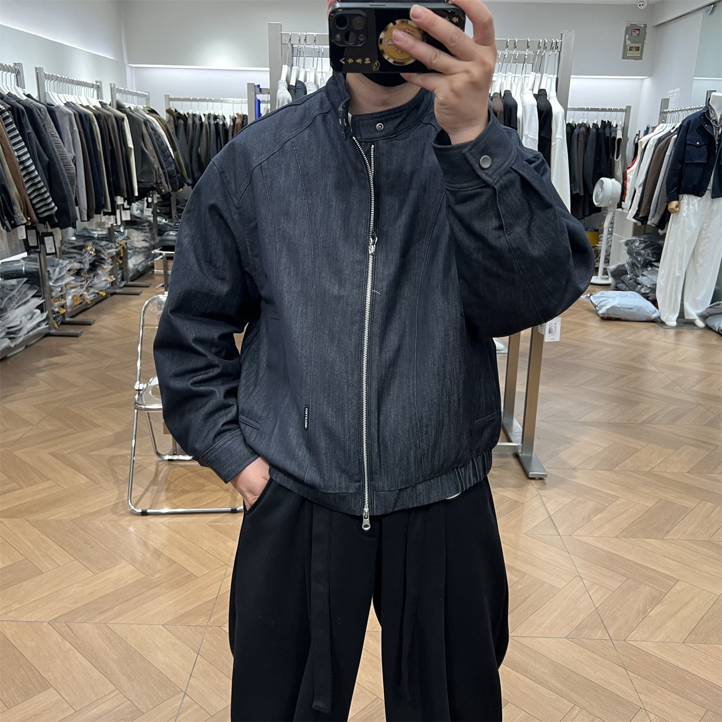 美式复古立领牛仔羽绒服保暖外套