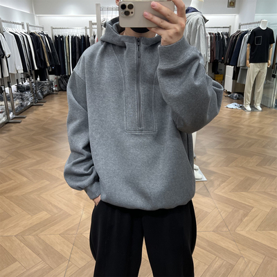 纯色百搭重磅半拉链连帽套头卫衣