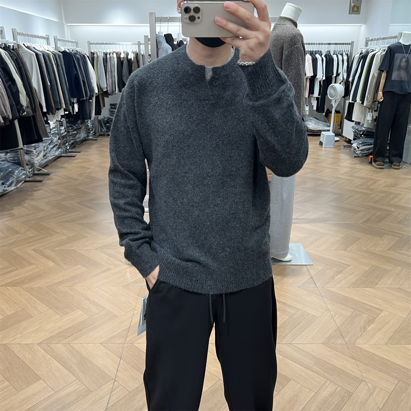 拼接假两件V领针织羊毛衫毛衣潮