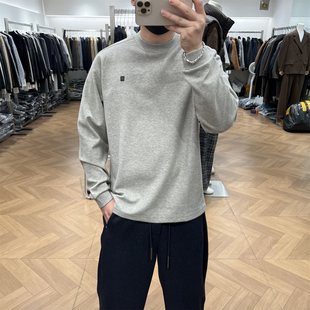 宽松通勤打底衫 T恤男秋冬美式 潮 标亲肤软糯加厚磨毛长袖 简约小袖