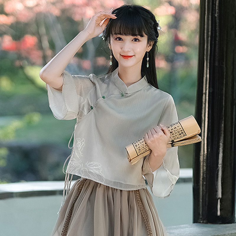 茶艺师服装中国风禅意女装夏季改良旗袍上衣中式茶服汉服唐装套装 女装/女士精品 上衣 原图主图