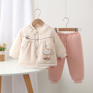 可拆裆裤 婴幼儿卡通无骨260克加棉对开门加厚棉套装 子 新款 秋冬季