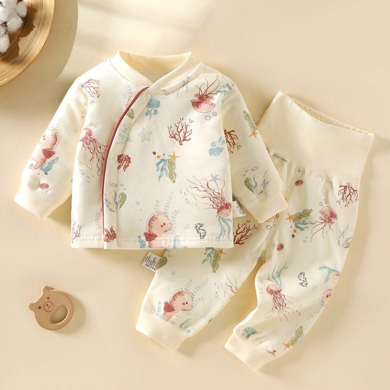 40g新生婴儿儿衣服秋冬保暖高腰护肚套装小月龄宝宝初生0夹棉3月