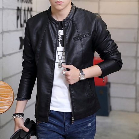 Mùa xuân và Mùa Thu của Nam Giới Da Hàn Quốc Slim Đứng Cổ Áo PU Leather Jacket Xe Máy Thanh Niên Thủy Triều Mỏng Men Casual Cộng Với Nhung áo khoác