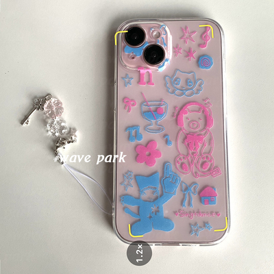 海浪公园【拍三免一】蓝粉手绘插画用于iPhone15promax手机壳tpu透明软壳reno12三星s24小米14pro华为p70