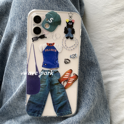 海浪公园【拍三免一】OOTD穿搭拼贴艺术时髦适用于iPhone15promax手机壳tpu透明软壳一加