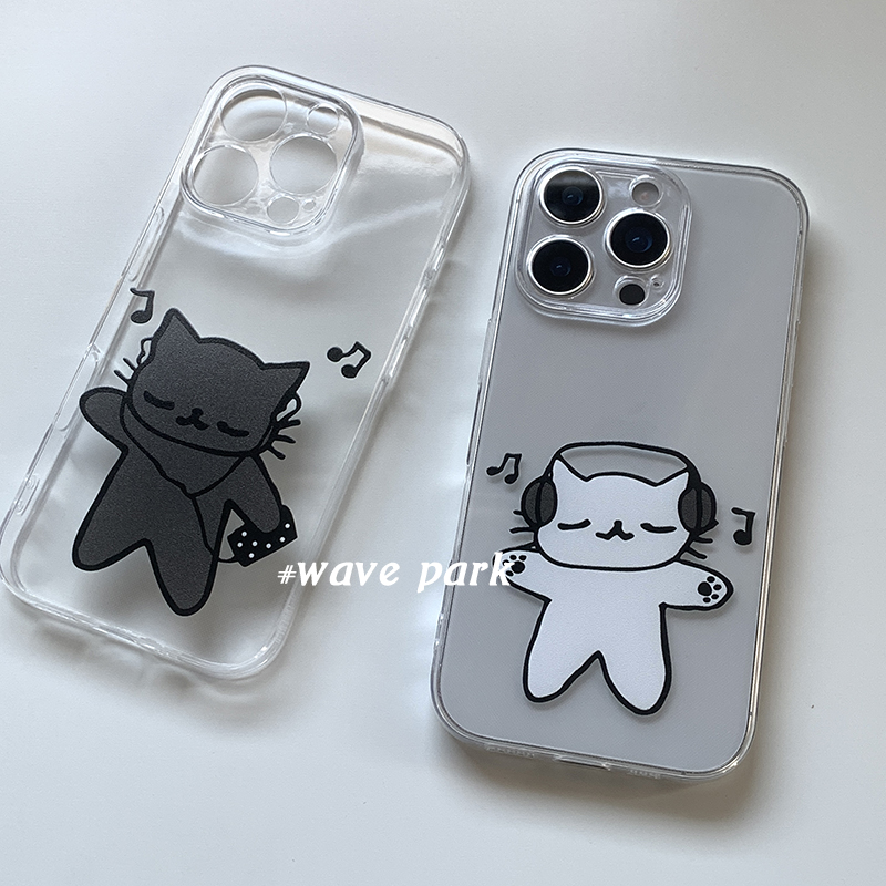 海浪公园【拍三免一】白色听歌猫咪适用于iPhone16promax手机壳tpu透明软壳三星s25至尊小米15pro华为p80pro