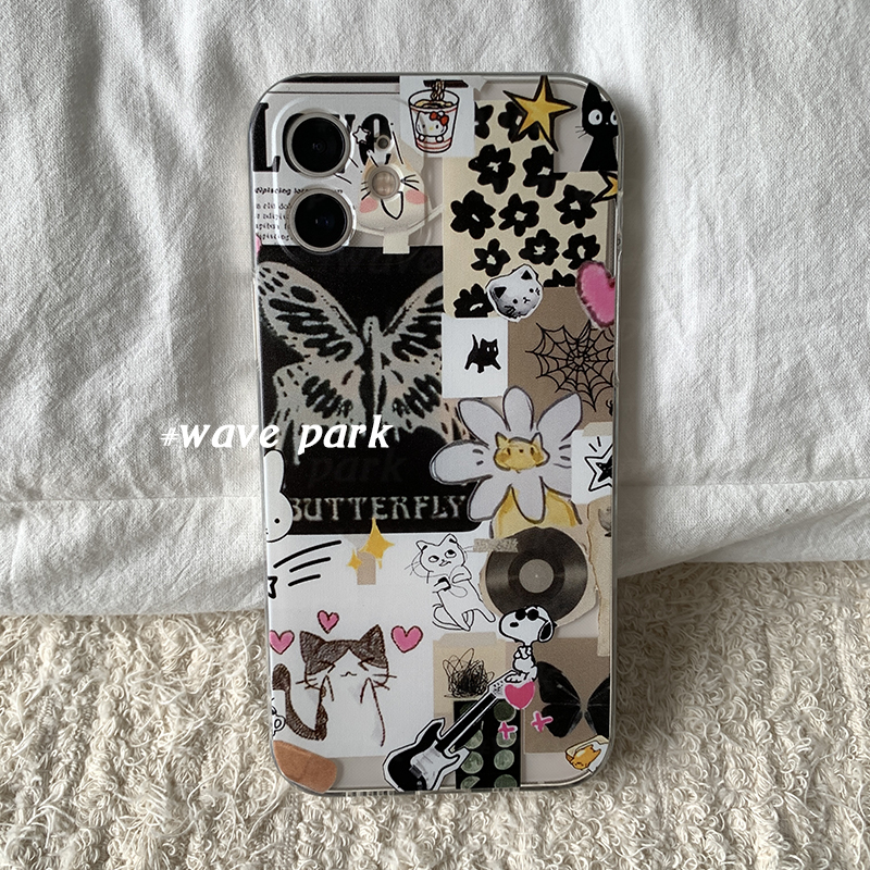 海浪公园【拍三免一】复古拼贴蝴蝶适用于iPhone15promax手机壳tpu透明软壳华为p70pro
