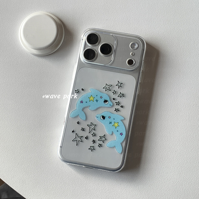 海浪公园【拍三免一】海豚可爱手绘适用于苹果17PM手机壳tpu透明软壳三星s25至尊小米17pro华为p80pro