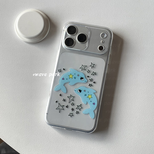 海浪公园【拍三免一】海豚可爱手绘适用于苹果17PM手机壳tpu透明软壳三星s25至尊小米17pro华为p80pro