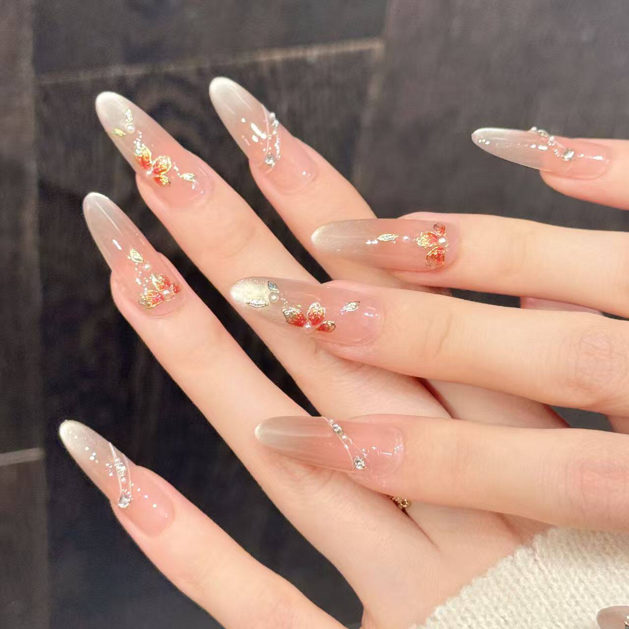 【芙蓉拌荷】国风掐丝珐琅法式猫眼纯手工穿戴甲轻奢高级显白美甲,彩妆/香水/美妆工具,穿戴甲/甲片,淘宝优惠券,粉丝福利购,淘宝优惠卷