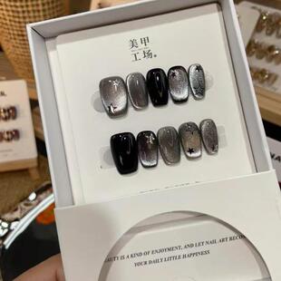 【黑暗星星】纯手工穿戴甲晶石猫眼甜酷风彩绘涂鸦显白短甲美甲贴