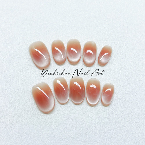 【月桂缪斯】渐变腮红玻璃珠猫眼纯手工穿戴甲气质简约显白美甲贴