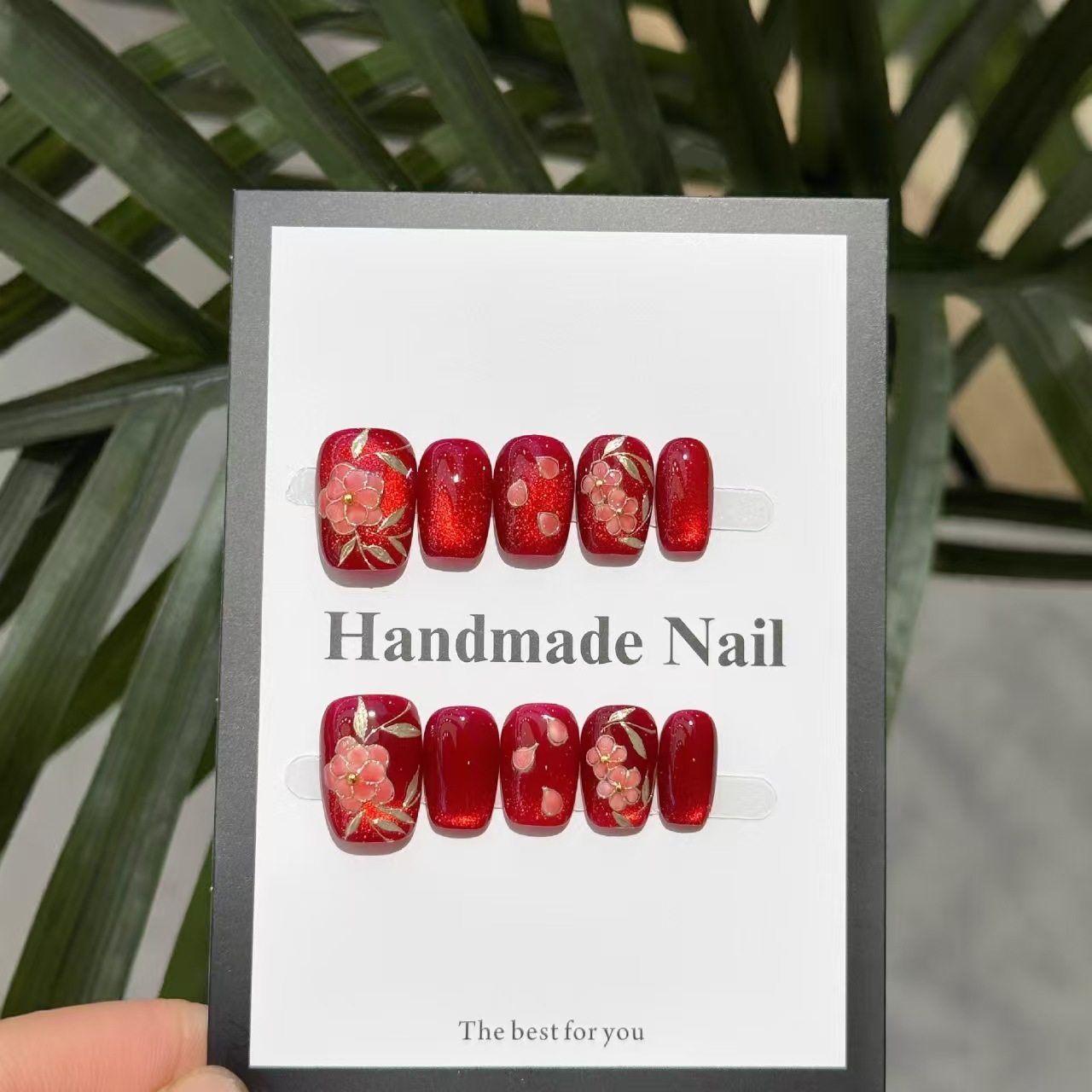 【花开富贵】高级红宝石纯手工穿戴甲手绘小花新年氛围感显白美甲,彩妆/香水/美妆工具,穿戴甲/甲片,淘宝优惠券,粉丝福利购,淘宝优惠卷