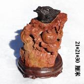 红丝石黑山老坑天然原石双色料俏色巧雕金蟾招财进宝石榴多子多福