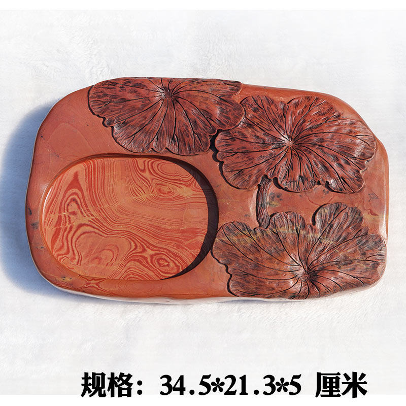红丝砚荷花砚非遗四大名砚原石雕