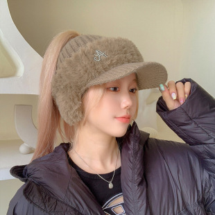秋冬高尔夫球帽韩国女士针织毛线帽子护耳保暖显脸小无顶空顶帽潮