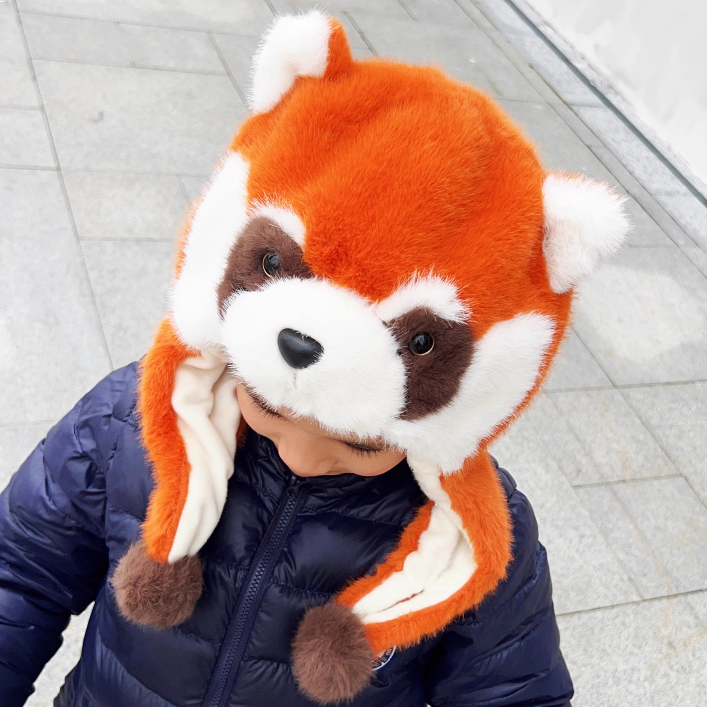 可亲子冬季防风保暖仿水貂毛小熊猫护耳帽防寒帽子可爱卡通连体帽