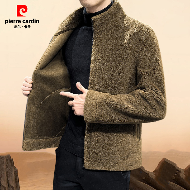 【加羊毛双面穿】皮尔卡丹外套男秋冬季皮毛一体保暖夹克男装外套