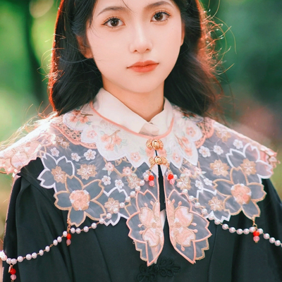 仙气云肩毕业博硕学士服新中式珍珠马面裙汉服刺绣外搭假衣领披肩