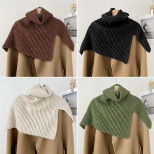 秋冬披肩保暖护颈围脖高领开叉毛线针织围巾大衣外搭套头韩假领子