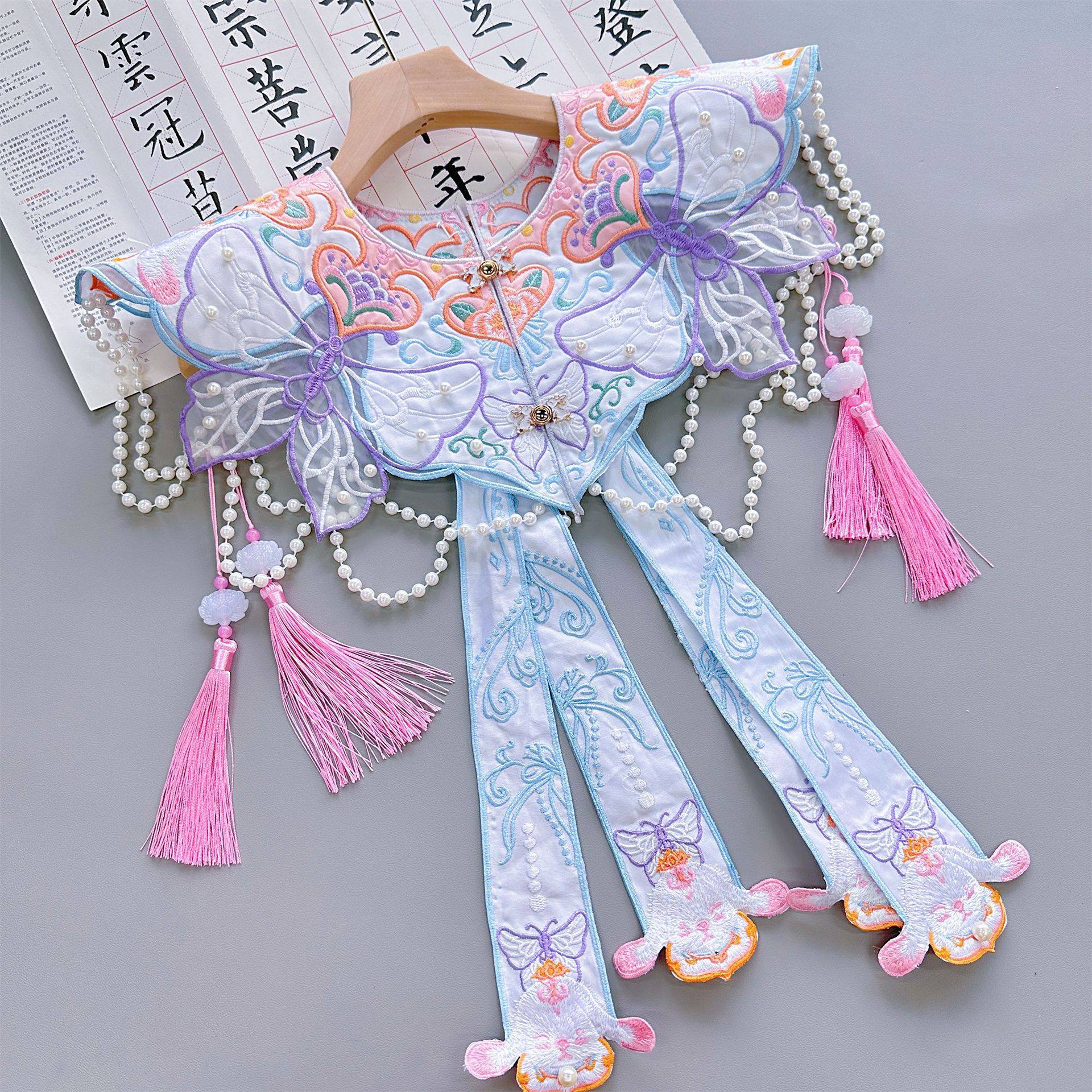 学士服重工云肩中式复古明制汉服马面裙配饰刺绣流苏国风飘带披肩