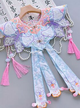 学士服重工云肩中式复古明制汉服马面裙配饰刺绣流苏国风飘带披肩