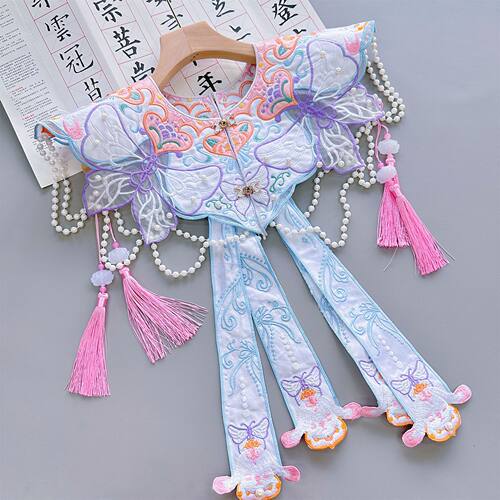 学士服重工云肩中式复古明制汉服马面裙配饰刺绣流苏国风飘带披肩