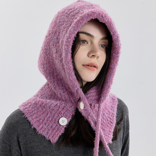 拉法帽假帽子领子连帽大头围脖秋冬羊毛线针织保暖护耳防风雷锋帽