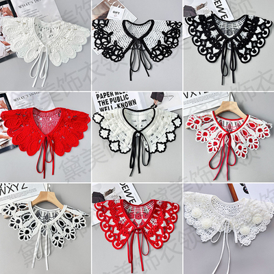 假领子韩版刺绣针织仿毛线百搭毛衣配裙子装饰娃娃领镂空钩花披肩