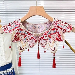 云肩刺绣结婚马面裙旗袍复古汉服珍珠流苏衬衣装饰新中式假领披肩