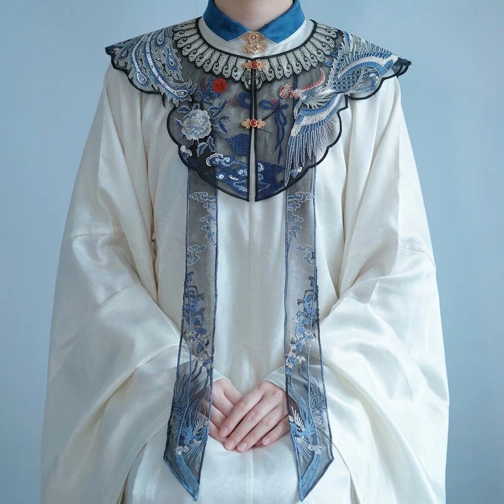 重工云肩刺绣明制汉服飘带毕业硕士学士服男女古风外搭马面裙披肩