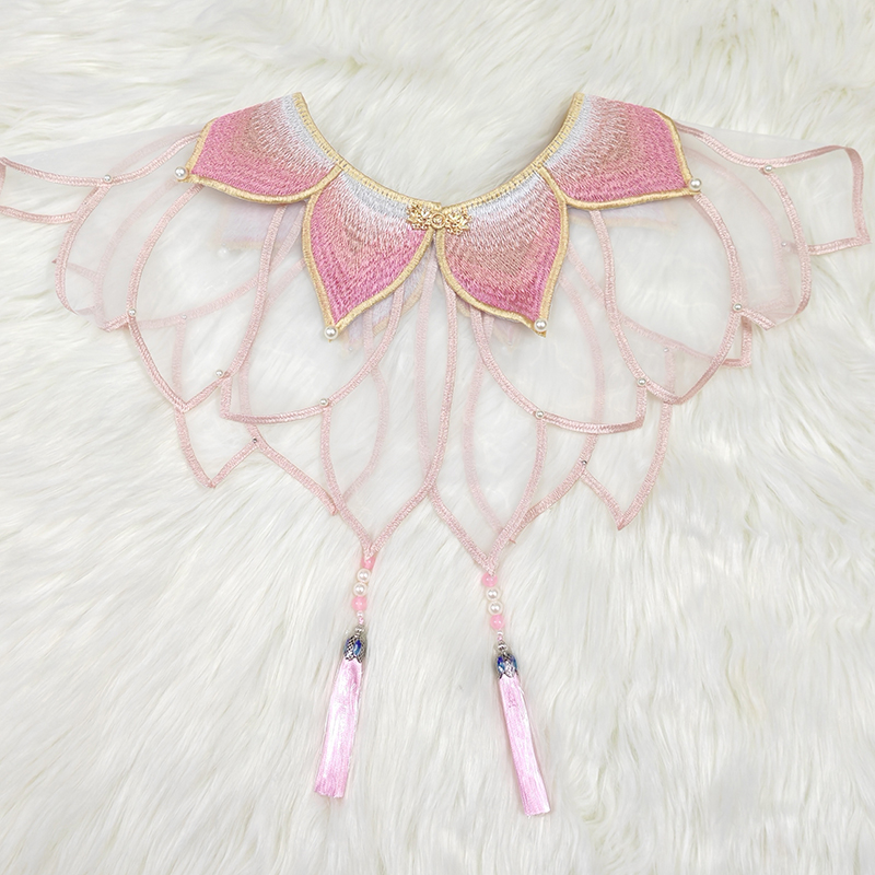 莲花云肩成人儿童马面旗袍汉服哪吒钉珠流苏中式明制刺绣网纱披肩