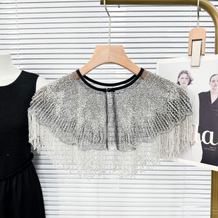 新中式披肩旗袍礼服云肩刺绣珠链条丝绒连衣裙外搭超仙名媛风斗篷