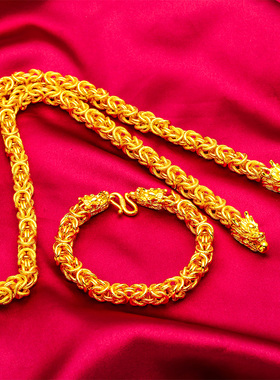 礼物礼品首饰新款男士布纹龙头项链仿越南饰品霸气镀金网红土豪金