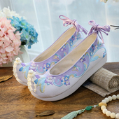 平底百搭配古代装 古风鞋 子女汉服内增高翘头履绣花鞋 明制宋制淡雅