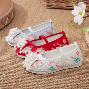 汉服鞋女童中大儿童绣花布鞋老北京民族风古装代宝宝小孩春夏秋季