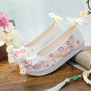 汉服鞋子女原创串珠古风内增高圆头软底鞋明制马面登云履古装布鞋